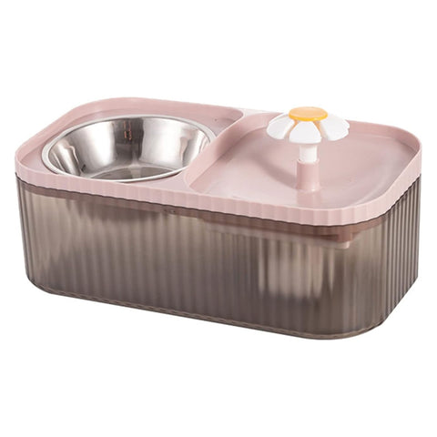 2-in-1 Cat Water Fountain with Stainless Steel Food Bowl
