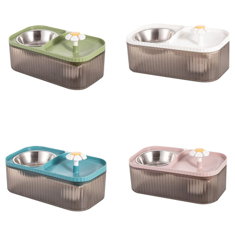 2-in-1 Cat Water Fountain with Stainless Steel Food Bowl