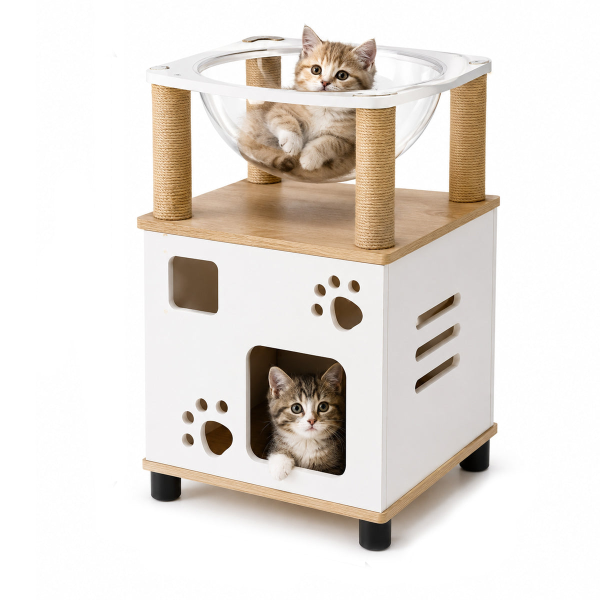 Cat house with clear bowl bed and scratching posts 40×40×38cm