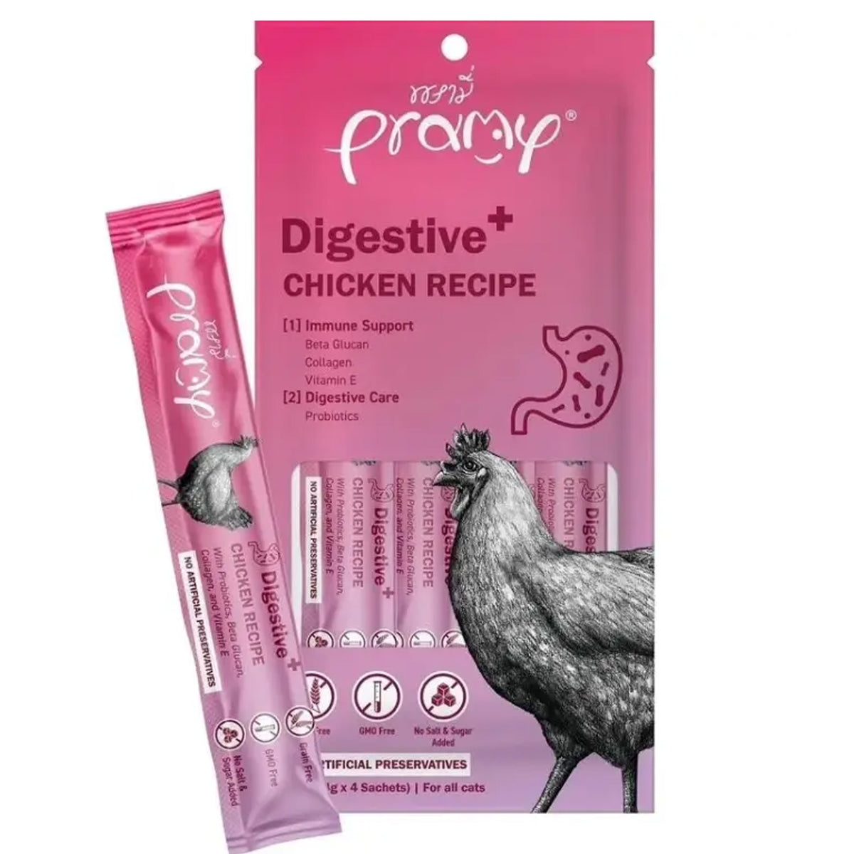 Pramy Digestive Chicken Treat 14gx4 for Cats