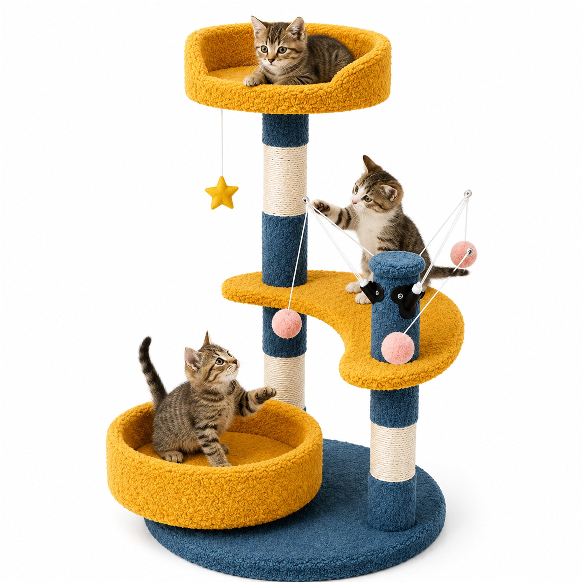 Cat scratching tree with two beds and hanging toys 37×48.5×75cm