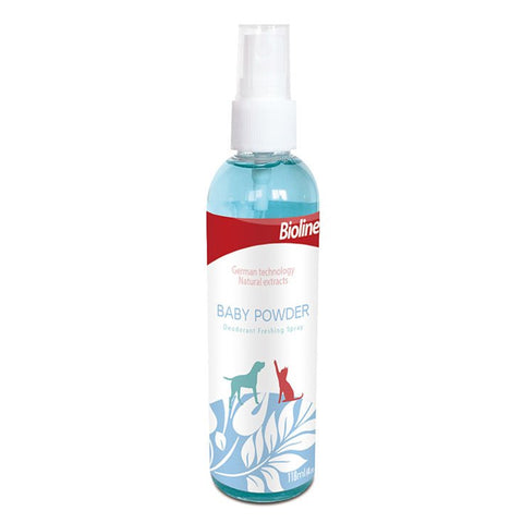 Bioline Baby Powder Pet Deodorant Freshening Spray 118ml for Dogs & Cats