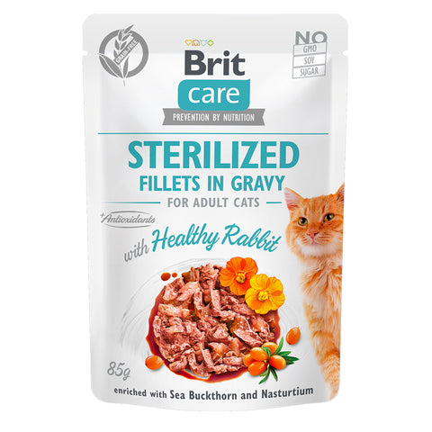Brit Care Sterilized Fillets in Gravy with Healthy Rabbit for Adult Cats – 85g