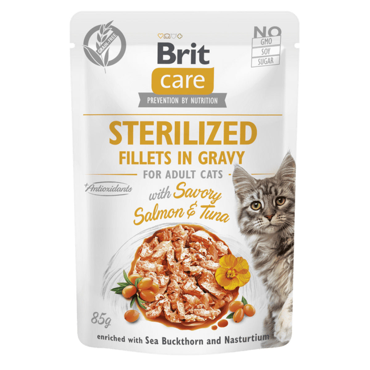 Brit Care Sterilized Fillets in Gravy with Savory Salmon & Tuna for Adult Cats – 85g