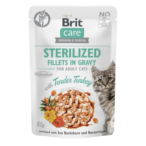 Brit Care Sterilized Fillets in Gravy with Tender Turkey for Adult Cats – 85g