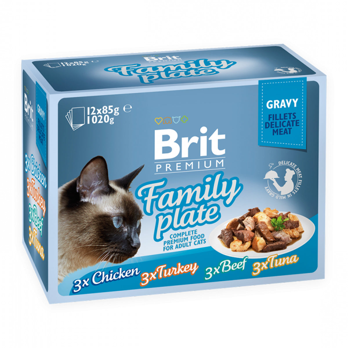 Brit Premium Family Plate Wet Cat Food in Gravy – 12 × 85g