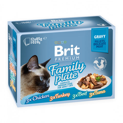 Brit Premium Family Plate Wet Cat Food in Gravy – 12 × 85g