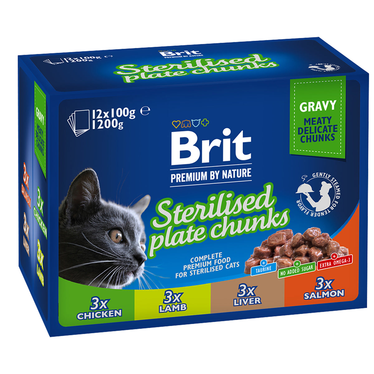 Brit Premium Sterilised Plate Chunks Wet Cat Food – 12 × 100g