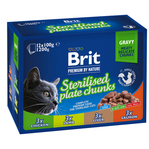 Brit Premium Sterilised Plate Chunks Wet Cat Food – 12 × 100g
