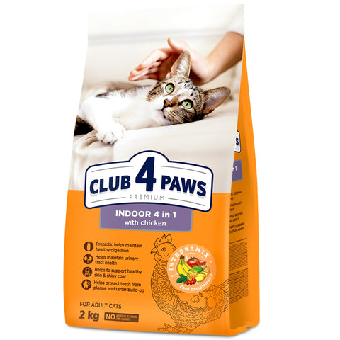 Club 4 Paws Premium Indoor 4 in 1 with Chicken Dry Food for Adult Cats 2kg