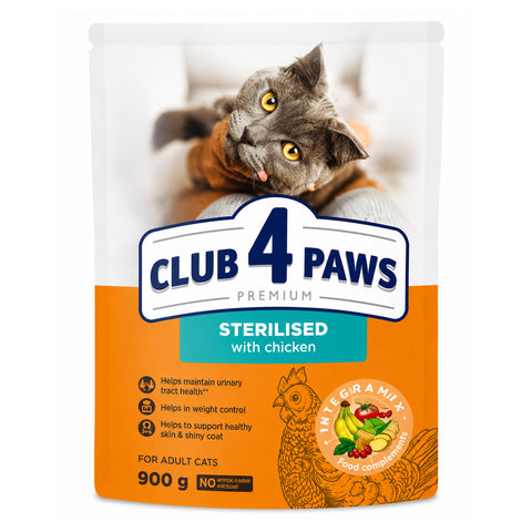 Club 4 Paws Premium Sterilised with Chicken Dry Food for Adult Cats 900g