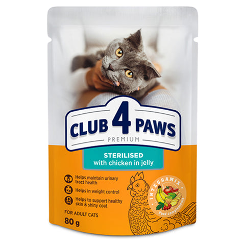 Club 4 Paws Premium Sterilised with Chicken in Jelly Wet Food for Adult Cats 80g