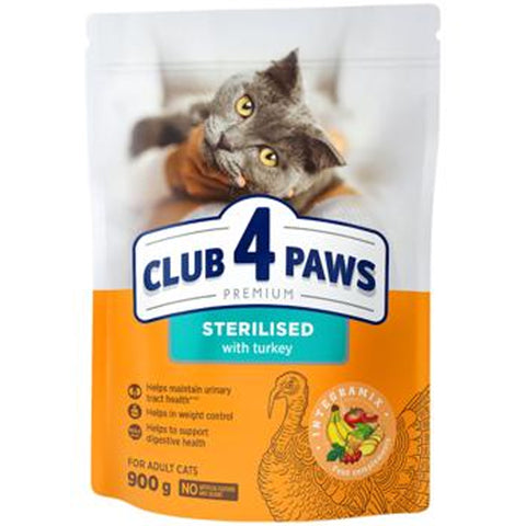 Club 4 Paws Premium Sterilised with Turkey Dry Food for Adult Cats 900g