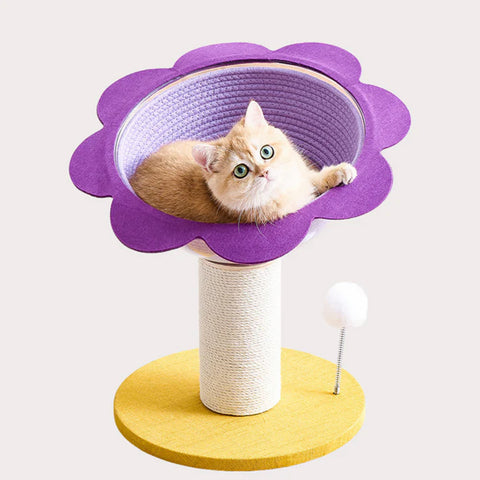 Flower Cat Scratching Post with Cozy Bed & Sisal Scratcher