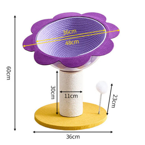Flower Cat Scratching Post with Cozy Bed & Sisal Scratcher