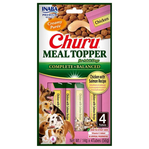 INABA Churu Meal Topper Chicken with Salmon Recipe for Adult Dogs 4 Tubes 14g × 4