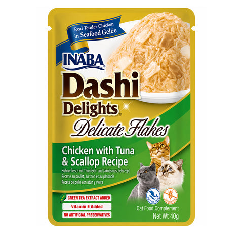 INABA Dashi Delights Delicate Flakes Chicken with Tuna & Scallop Recipe in Seafood 40g