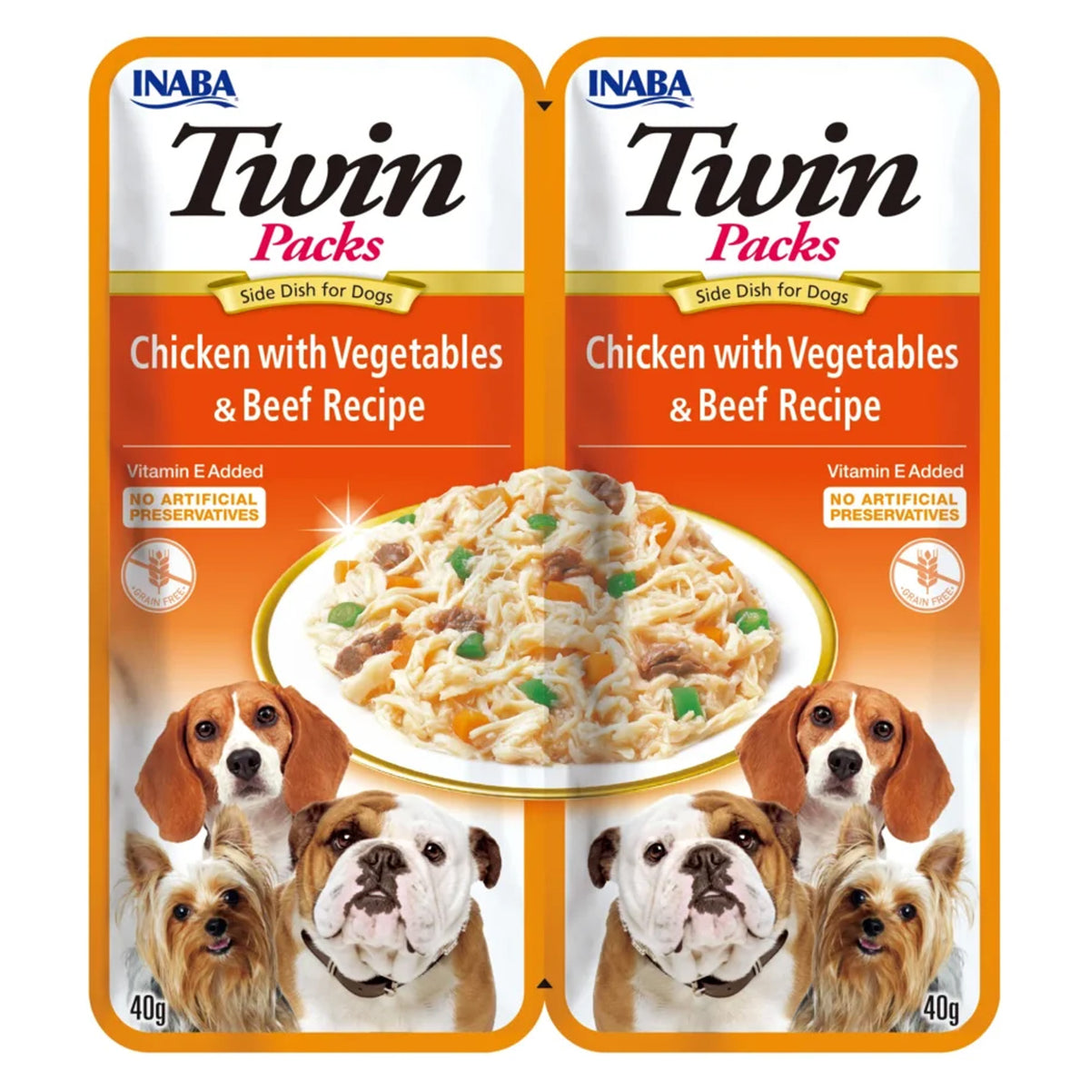 INABA Twin Packs Chicken with Vegetables & Beef Recipe Dog Food 2 × 40g