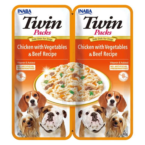 INABA Twin Packs Chicken with Vegetables & Beef Recipe Dog Food 2 × 40g