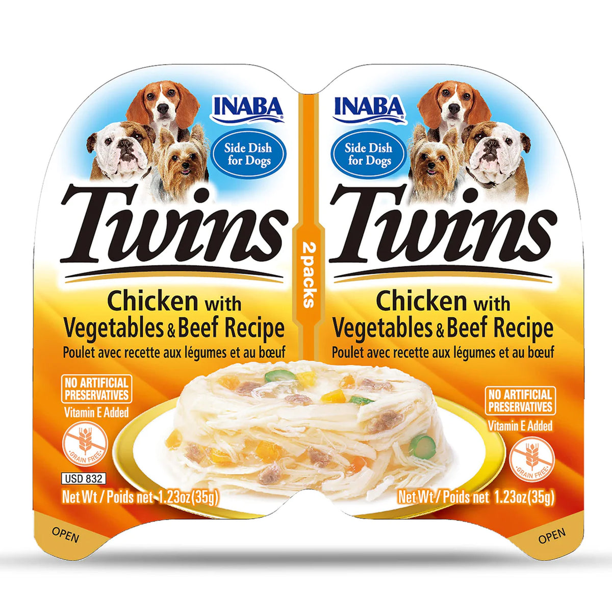 INABA Twins Chicken with Vegetables & Beef Recipe Dog Food 2 × 35g