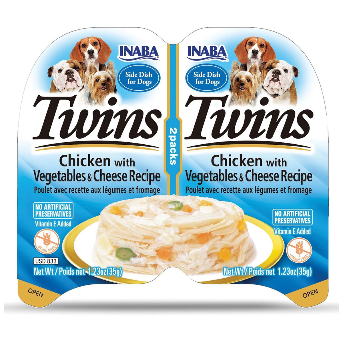 INABA Twins Chicken with Vegetables & Cheese Recipe Dog Food 2 × 35g