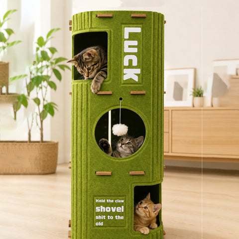 Interactive Cat Play House with Scratcher & Hanging Toy 3 Layers