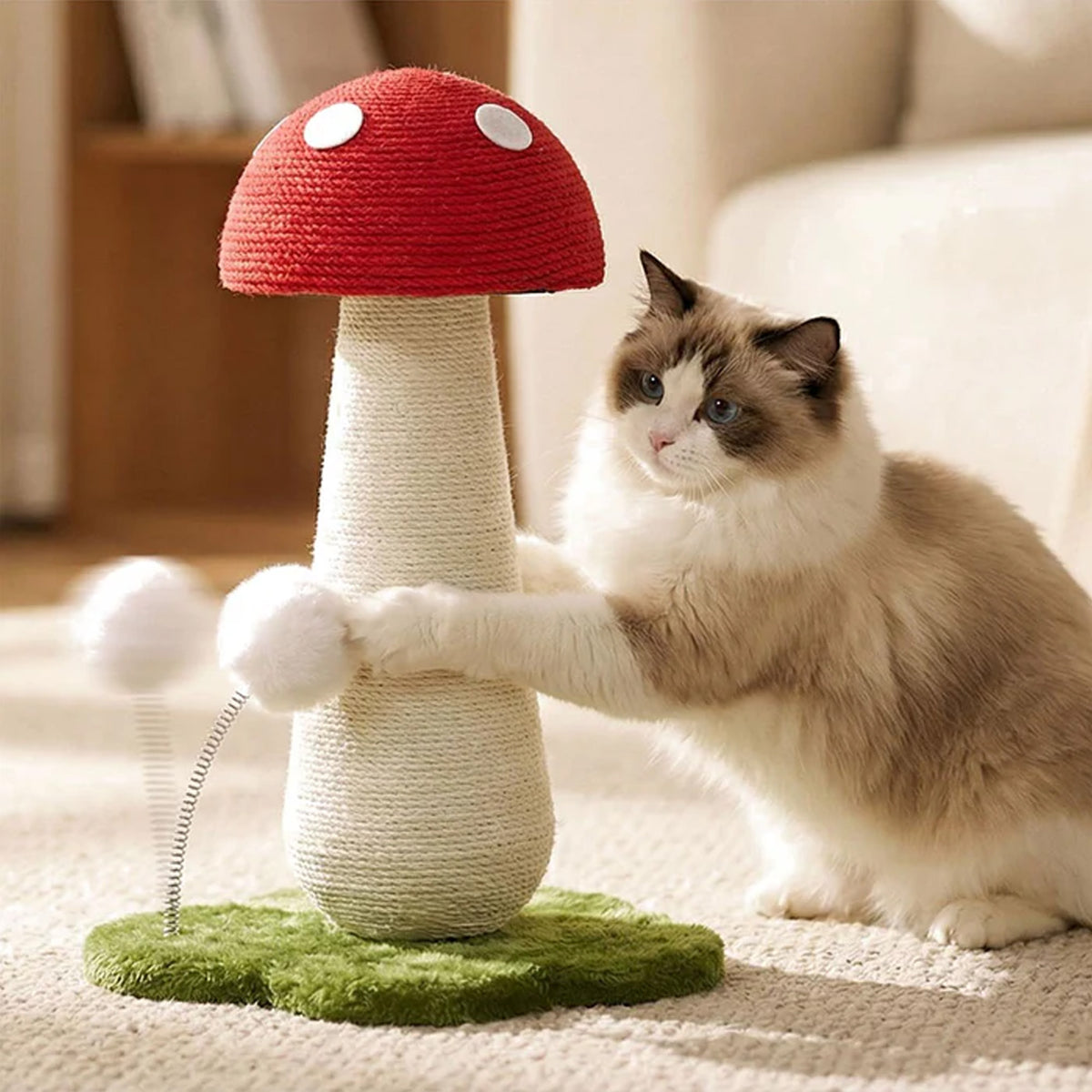 Mushroom Cat Scratching Post with Spring Ball Toys  49.5 *29.5*33.5 Cm