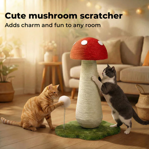 Mushroom Cat Scratching Post with Spring Ball Toys  49.5 *29.5*33.5 Cm