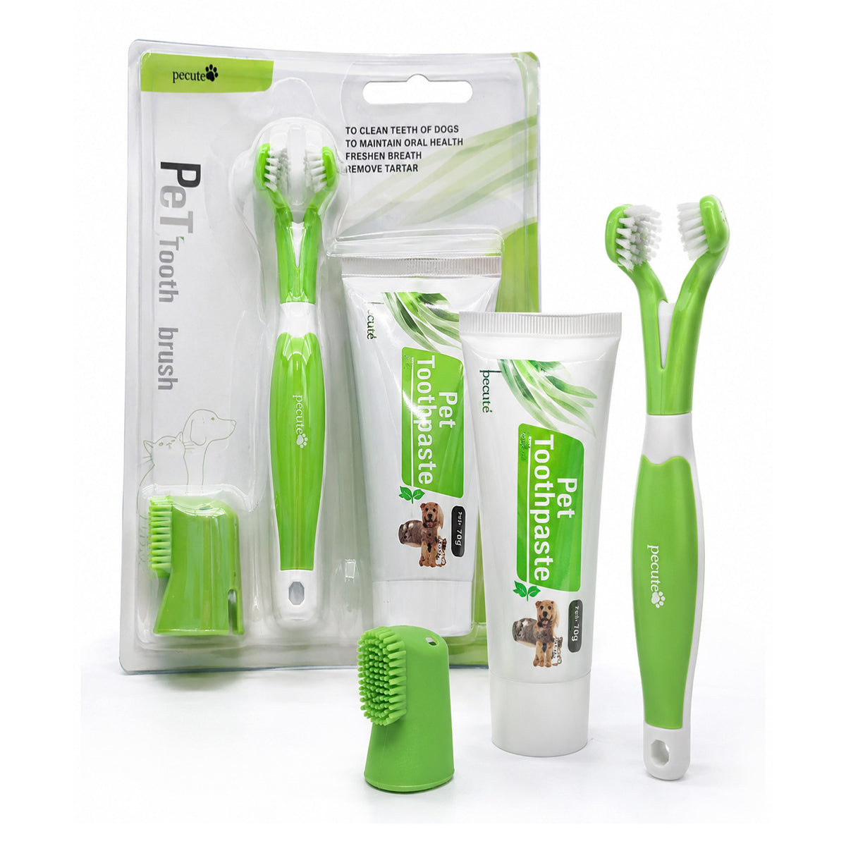 Pet Dental Care Kit with Toothpaste & Dual-Head Toothbrush