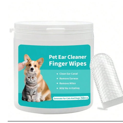 Pet Ear Cleaning Finger Wipes for Dogs & Cats 50 Pads