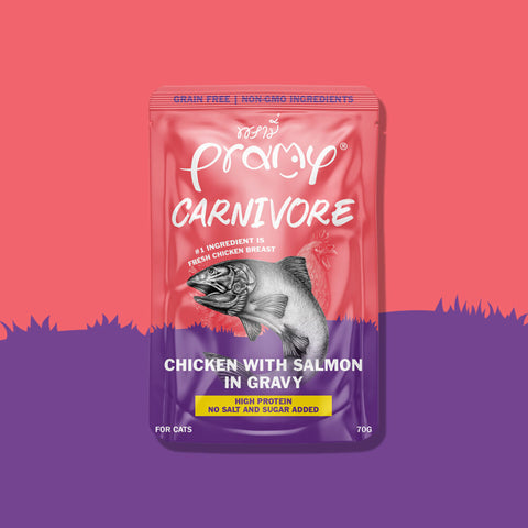 Pramy Carnivore Chicken with Salmon in Gravy Wet Cat Food 70g