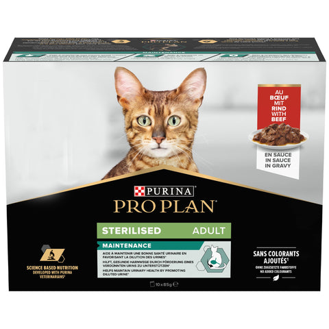 Pro Plan Sterilised Adult Wet Cat Food Beef in Gravy 85g x10 pcs