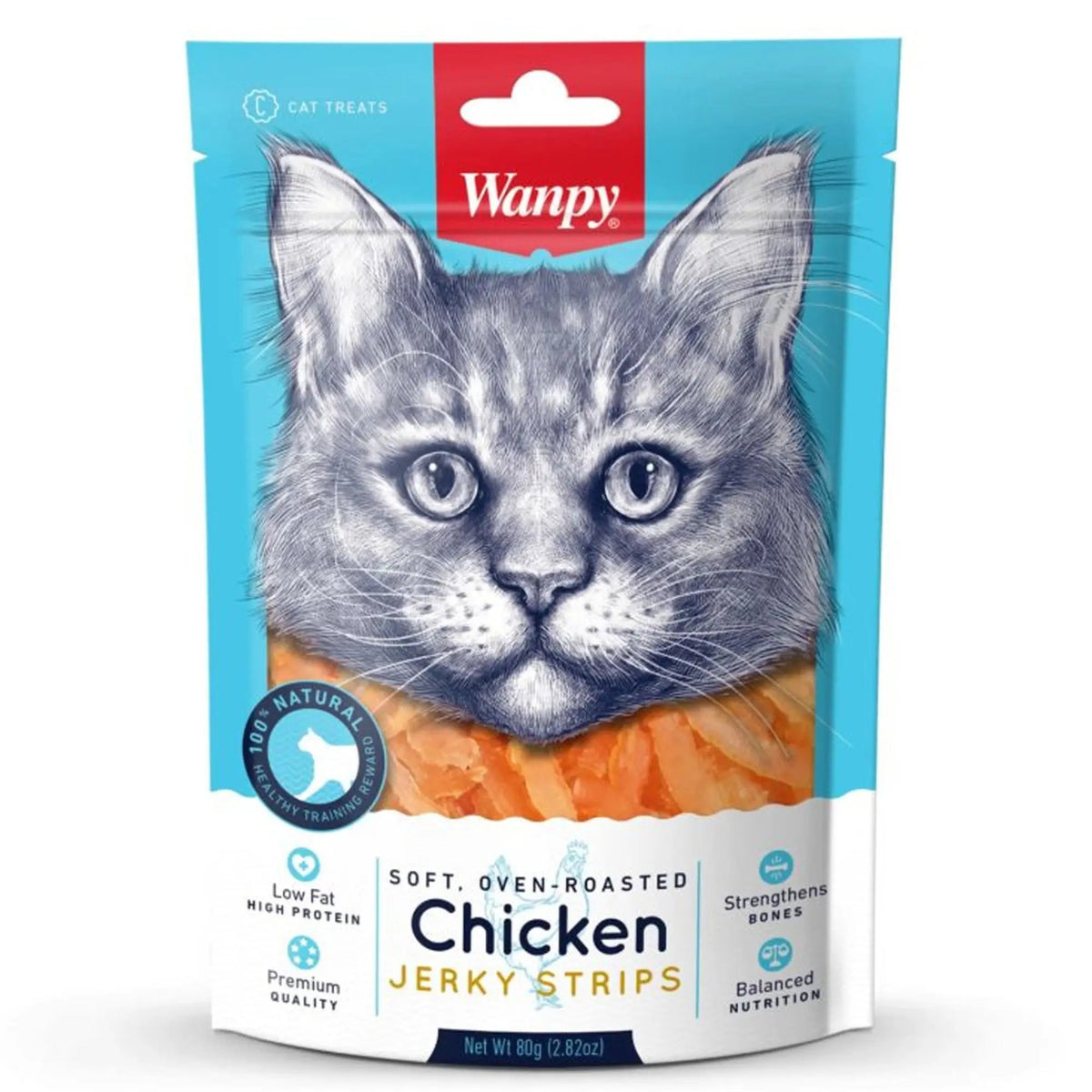 Wanpy Soft Chicken Jerky Strips for Cat 80g