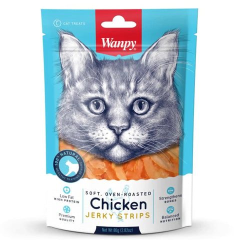 Wanpy Soft Chicken Jerky Strips for Cat 80g