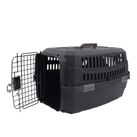 BLACK PET CARRIER WITH METAL DOOR