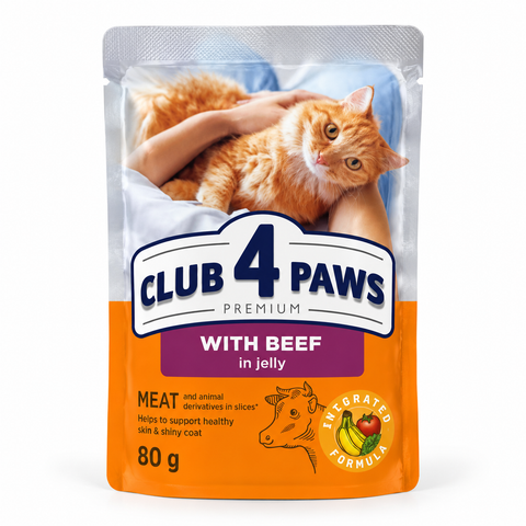 Club 4 Paws Premium with Beef in Jelly wet cat food 80g