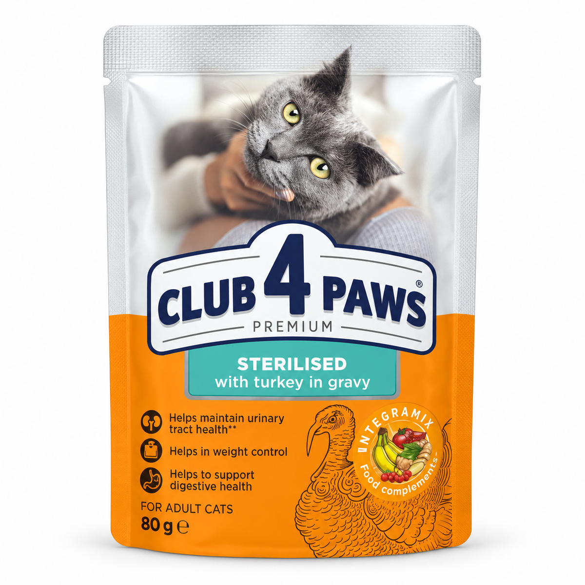 Club 4 Paws Premium Sterilised with Turkey in Gravy Wet Cat Food 80g
