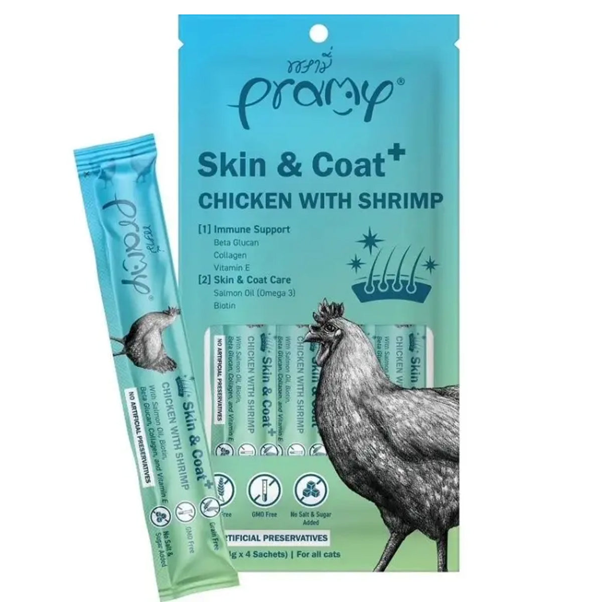 Pramy Skin & Coat Chicken With Shrimp Treat 14gx4 for Cats