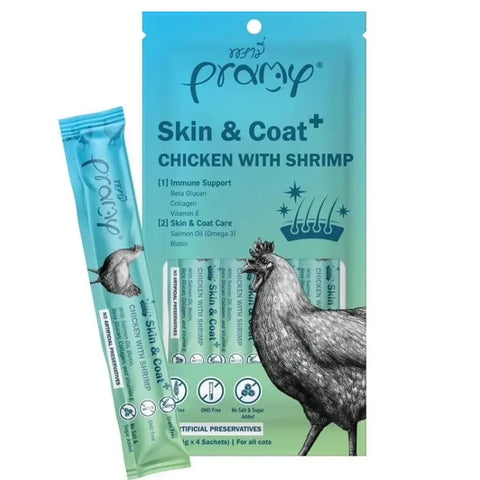 Pramy Skin & Coat Chicken With Shrimp Treat 14gx4 for Cats