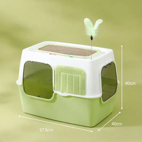 Cat Scratching Post And Cat Teaser Wand 2-in-1 Fully Enclosed Cat Litter Box