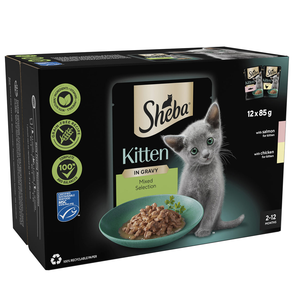 Sheba Mixed Selection Kitten Food Pouches in Gravy 12pcs
