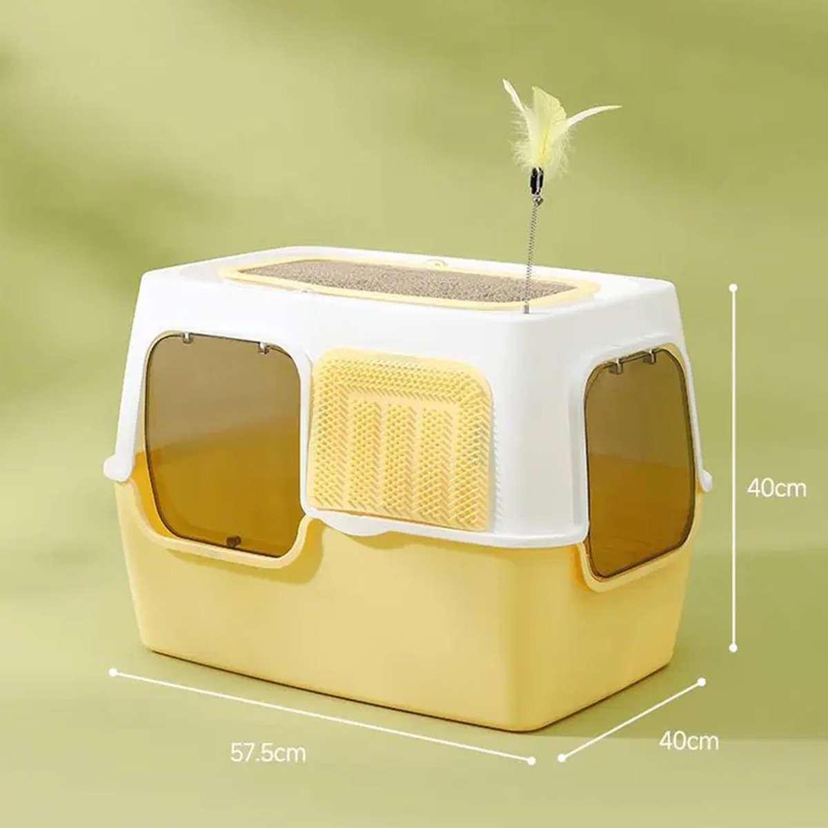 Cat Scratching Post And Cat Teaser Wand 2-in-1 Fully Enclosed Cat Litter Box