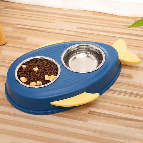 Double Stainless Steel Pet Food Bowl _ Fish