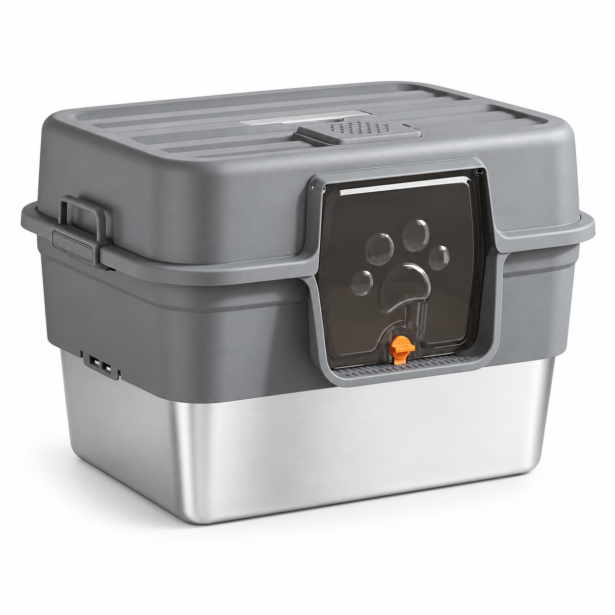 Gray Hooded Stainless Steel Cat Litter Box 40 x 42 x 57 cm