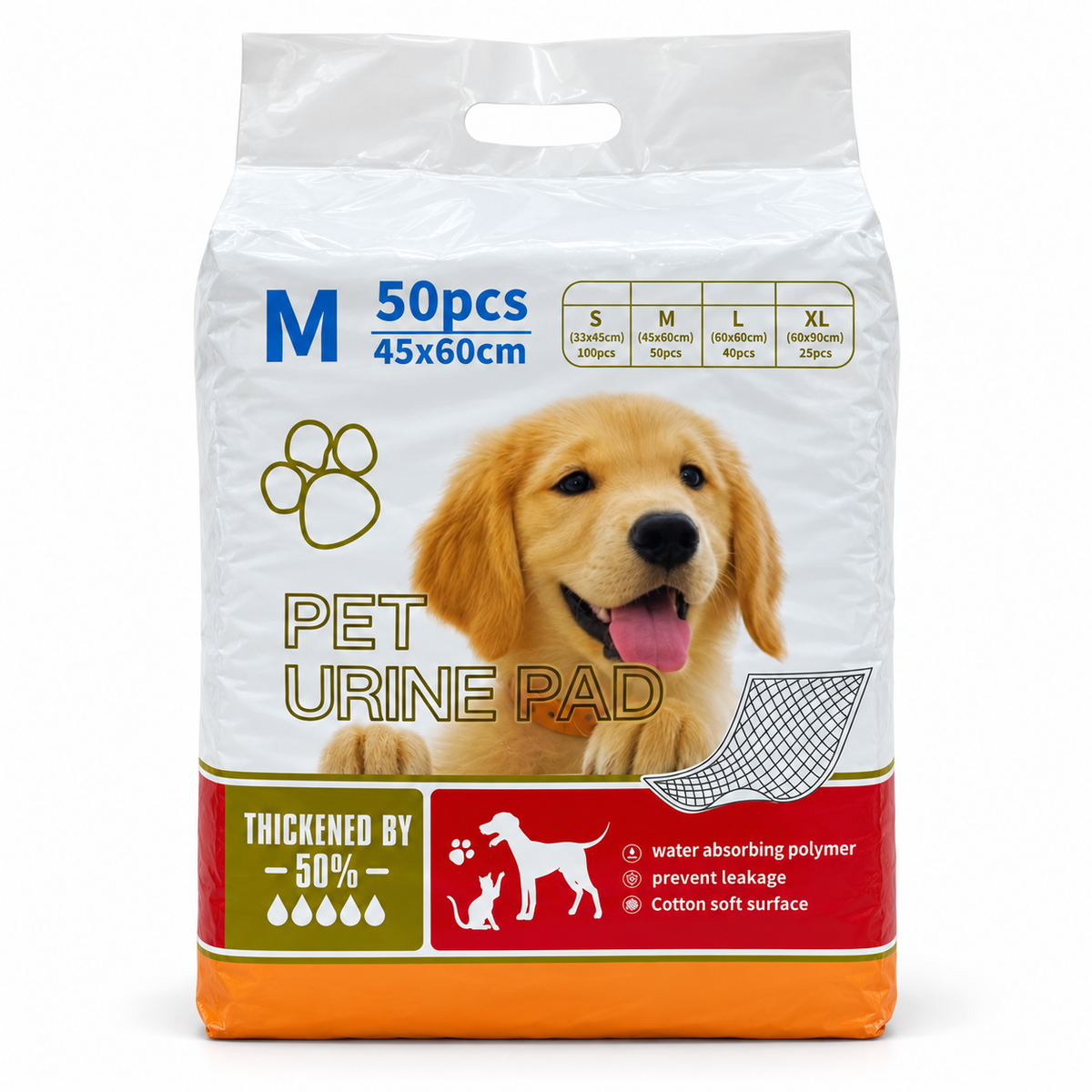 Pet Urine Training Pads Size M 50 Pieces 45x60cm