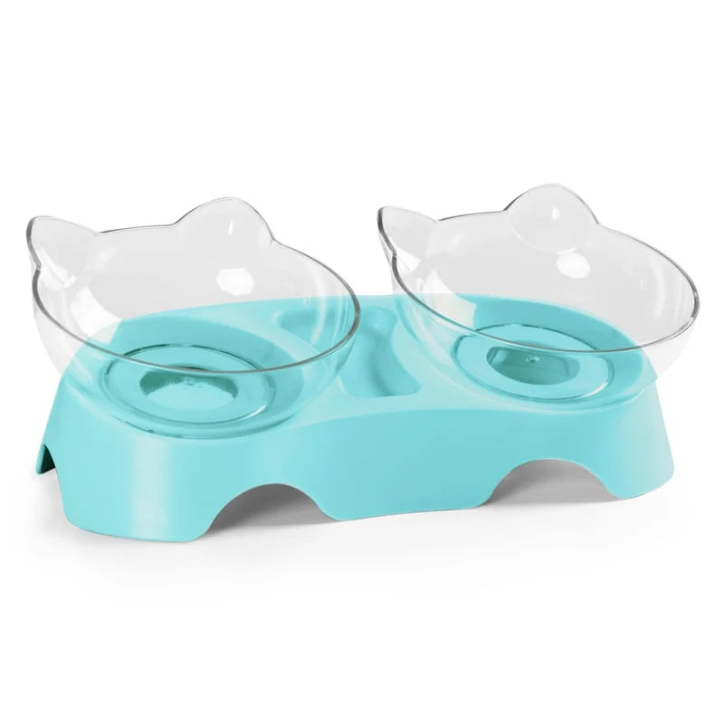 Raised Double Cat Bowl with Transparent Cat-Shaped Bowls
