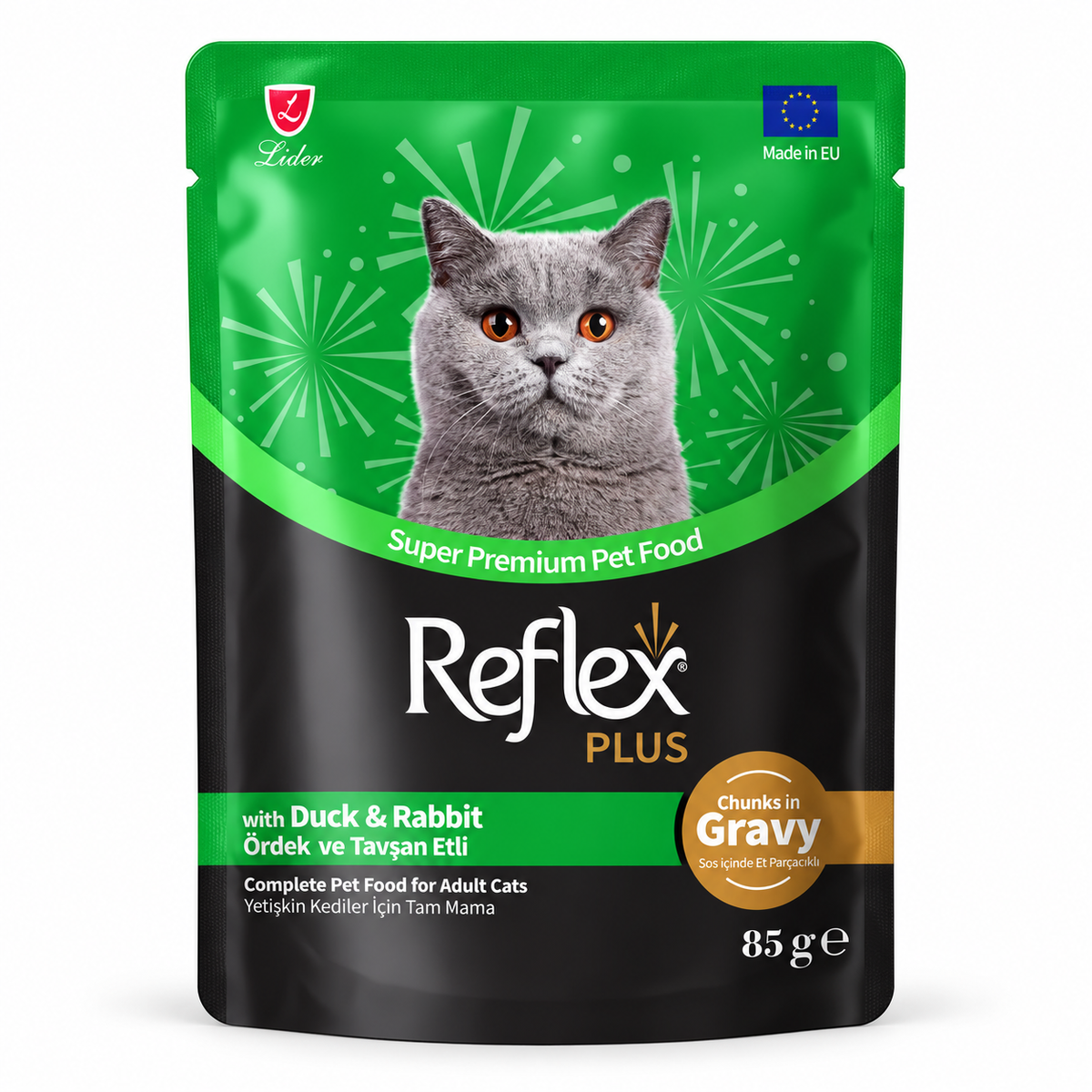 Reflex Plus Duck & Rabbit in Gravy Adult Cat Food Pouch 85g