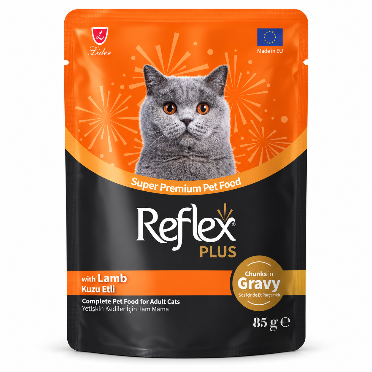 Reflex Plus Lamb in Gravy Adult Cat Food Pouch 85g