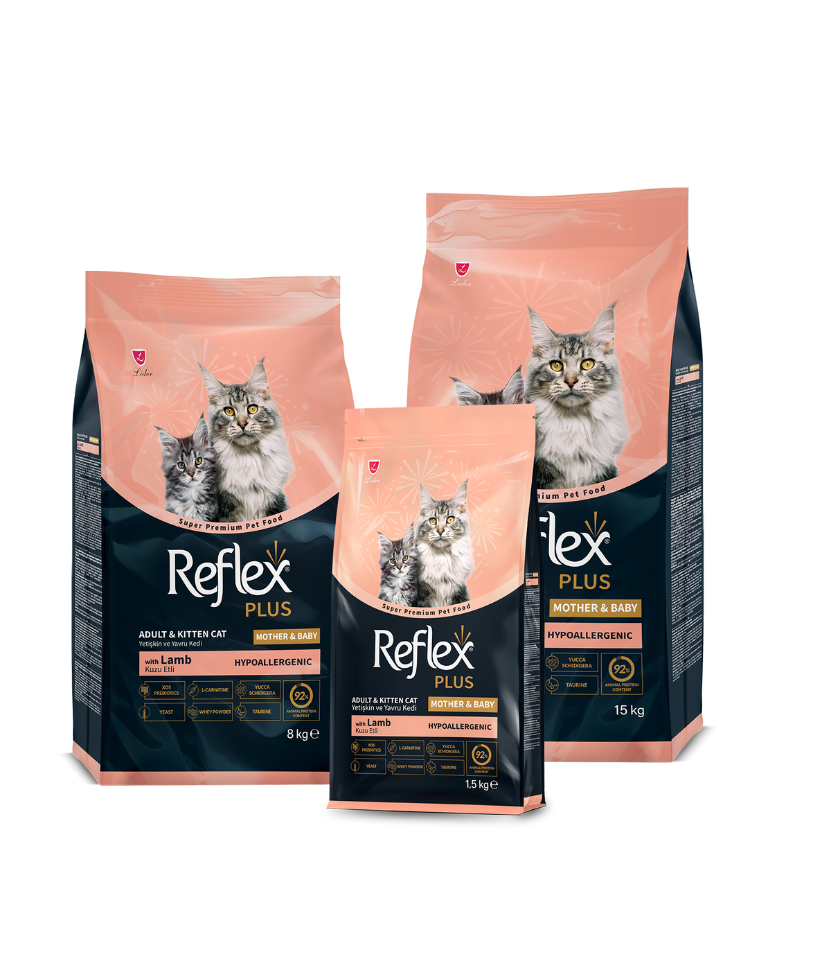 Reflex Plus Mother & Baby Adult Cat Food with Lamb & Rice 15kg - new packaging