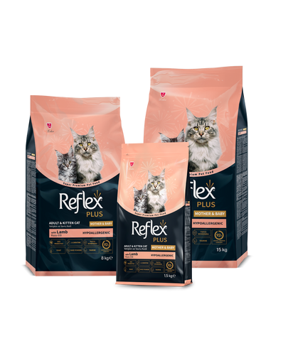 Reflex Plus Mother & Baby Adult Cat Food with Lamb & Rice 15kg - new packaging
